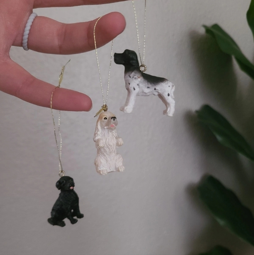 Vintage Set Of 3 Dog Breed Christmas Ornaments Holiday